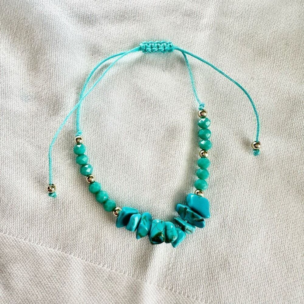 Turquoise color stone and sparkly bead friendship bracelet